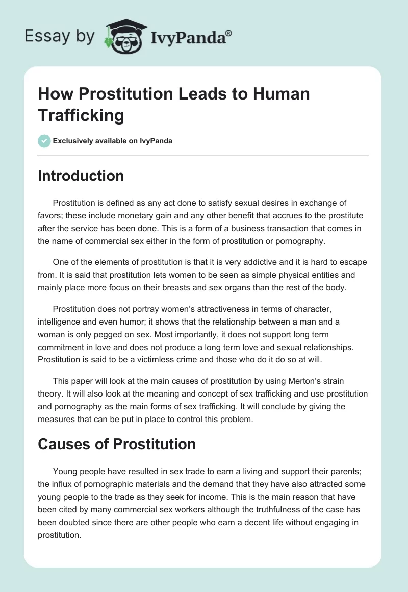 How Prostitution Leads to Human Trafficking. Page 1