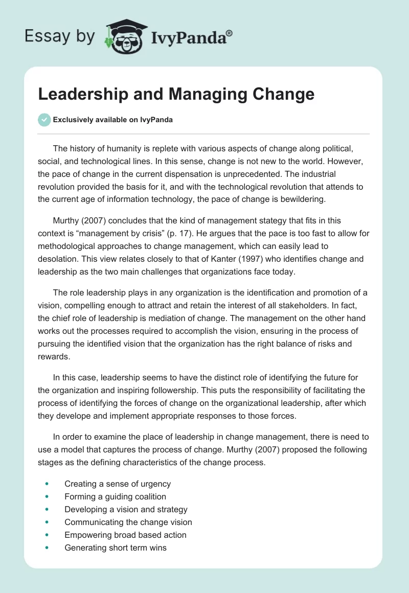 leading and managing change essay