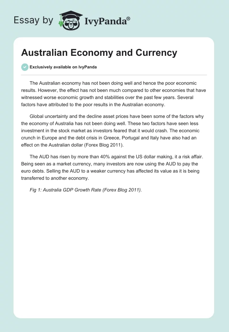Australian Economy and Currency. Page 1