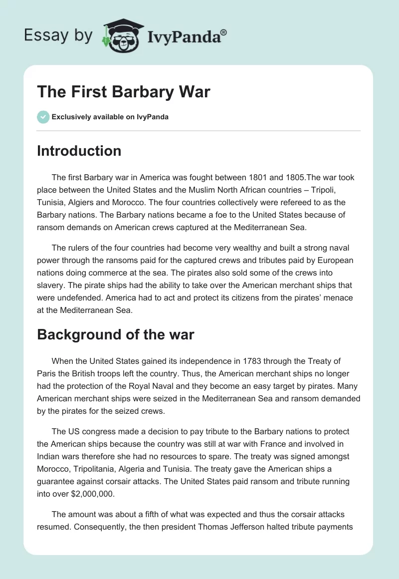 The First Barbary War. Page 1