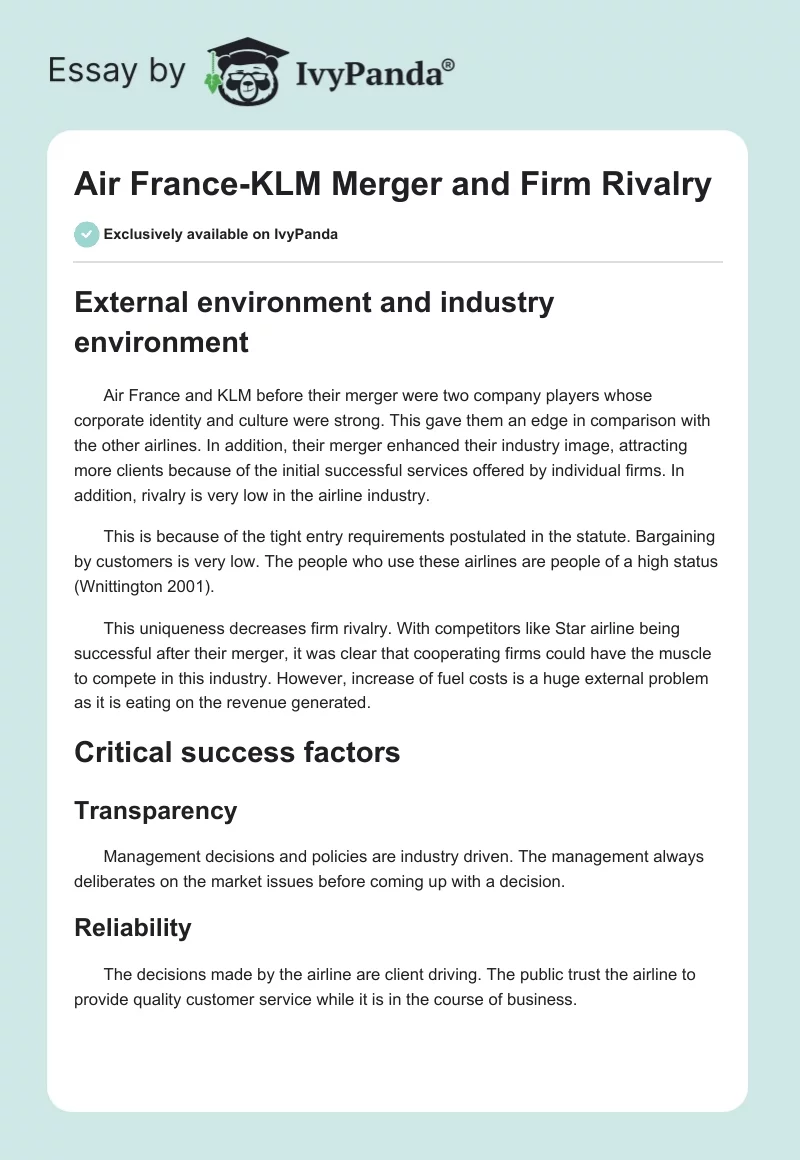 Air France-KLM Merger and Firm Rivalry. Page 1