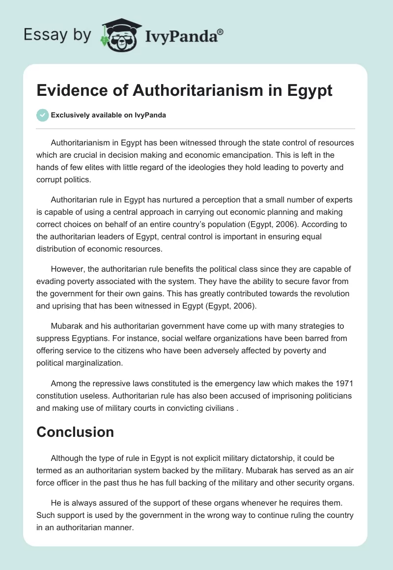 Evidence of Authoritarianism in Egypt. Page 1