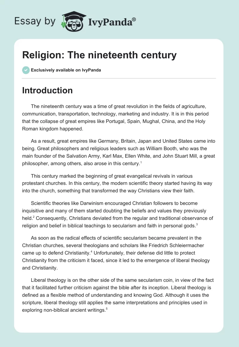Religion: The nineteenth century. Page 1