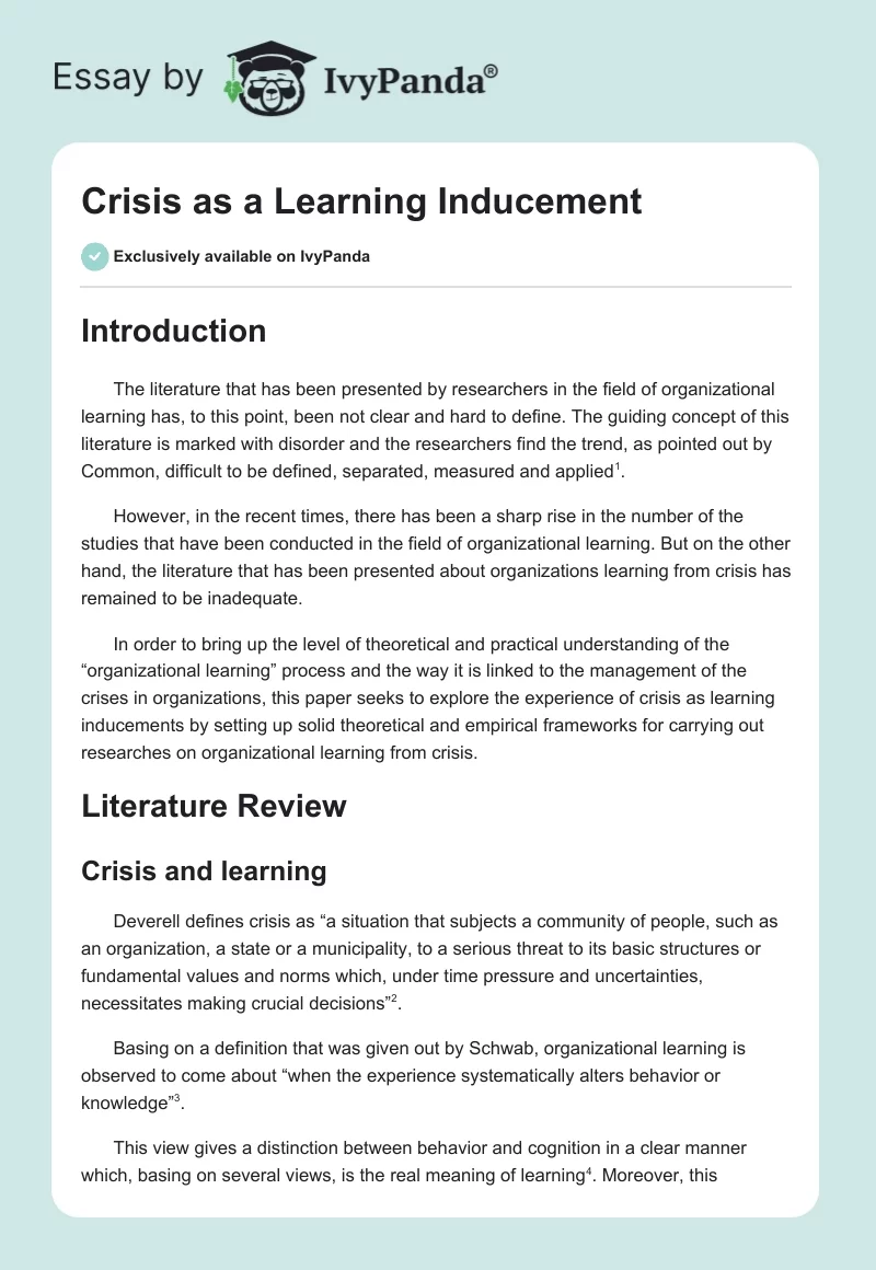 Crisis as a Learning Inducement. Page 1
