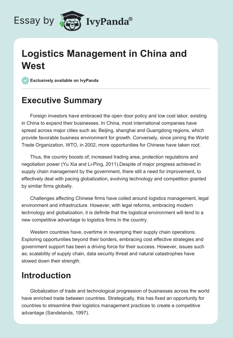 Logistics Management in China and West. Page 1