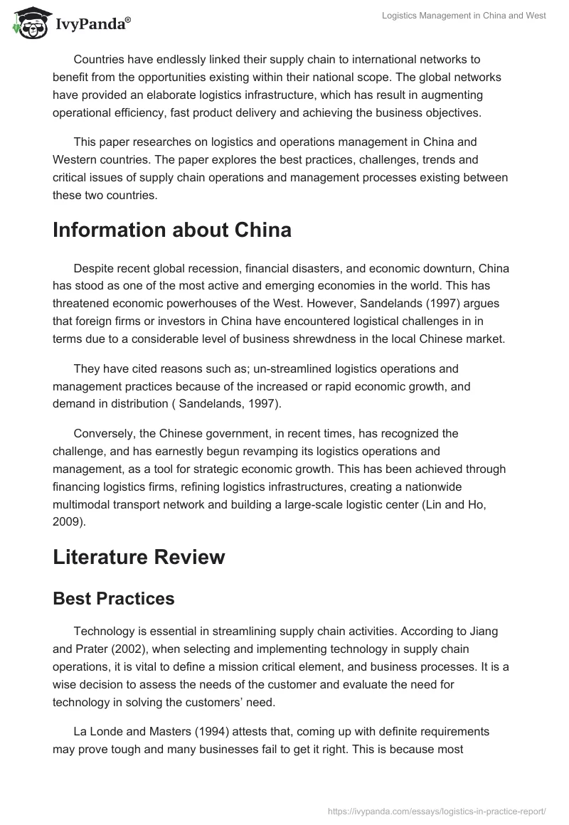 Logistics Management in China and West. Page 2