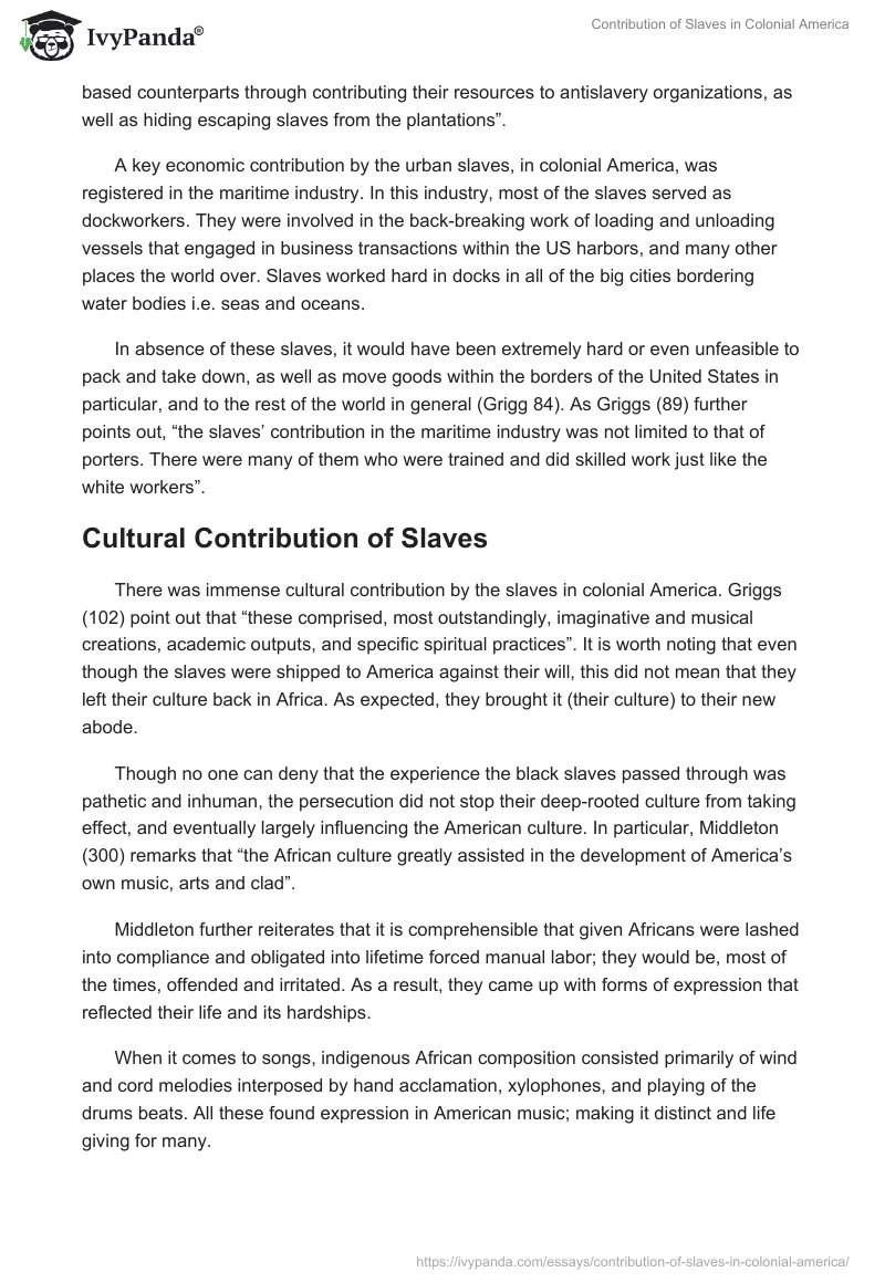 Contribution of Slaves in Colonial America. Page 4