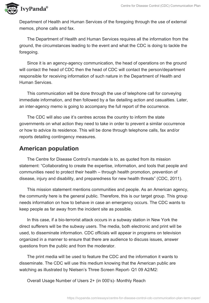 Centre for Disease Control (CDC) Communication Plan. Page 4