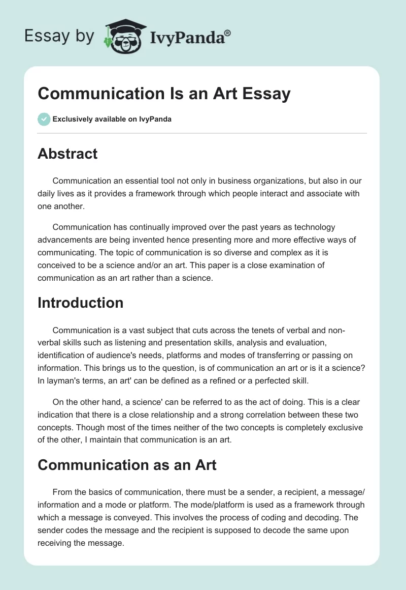 Communication Is an Art Essay. Page 1