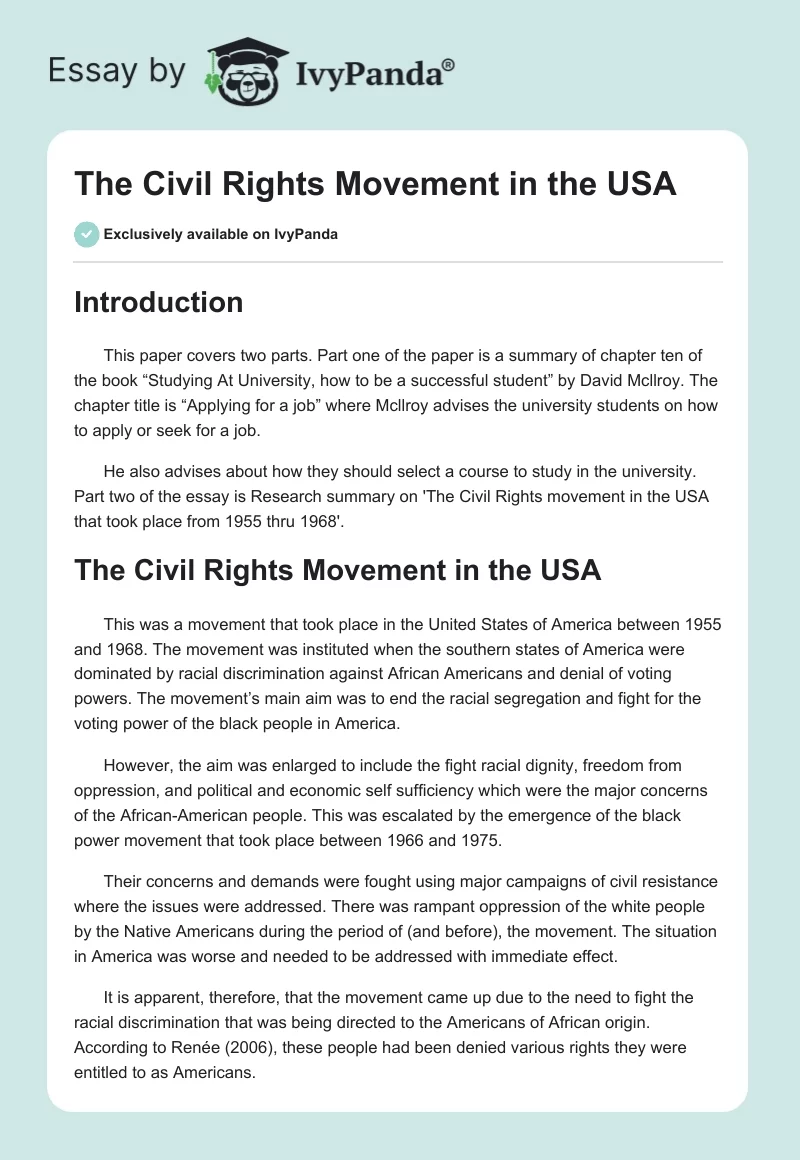 The Civil Rights Movement in the USA. Page 1