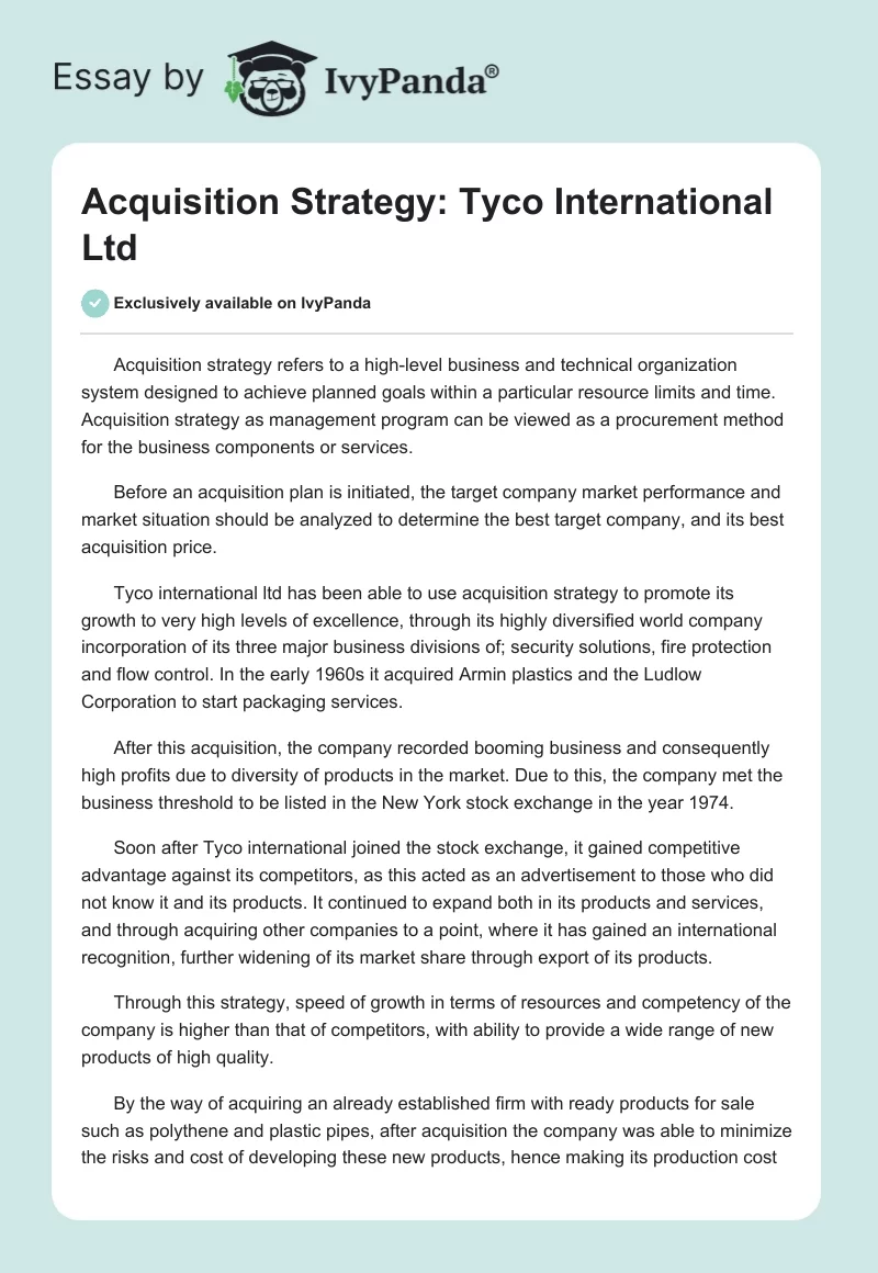 Acquisition Strategy: Tyco International Ltd. Page 1
