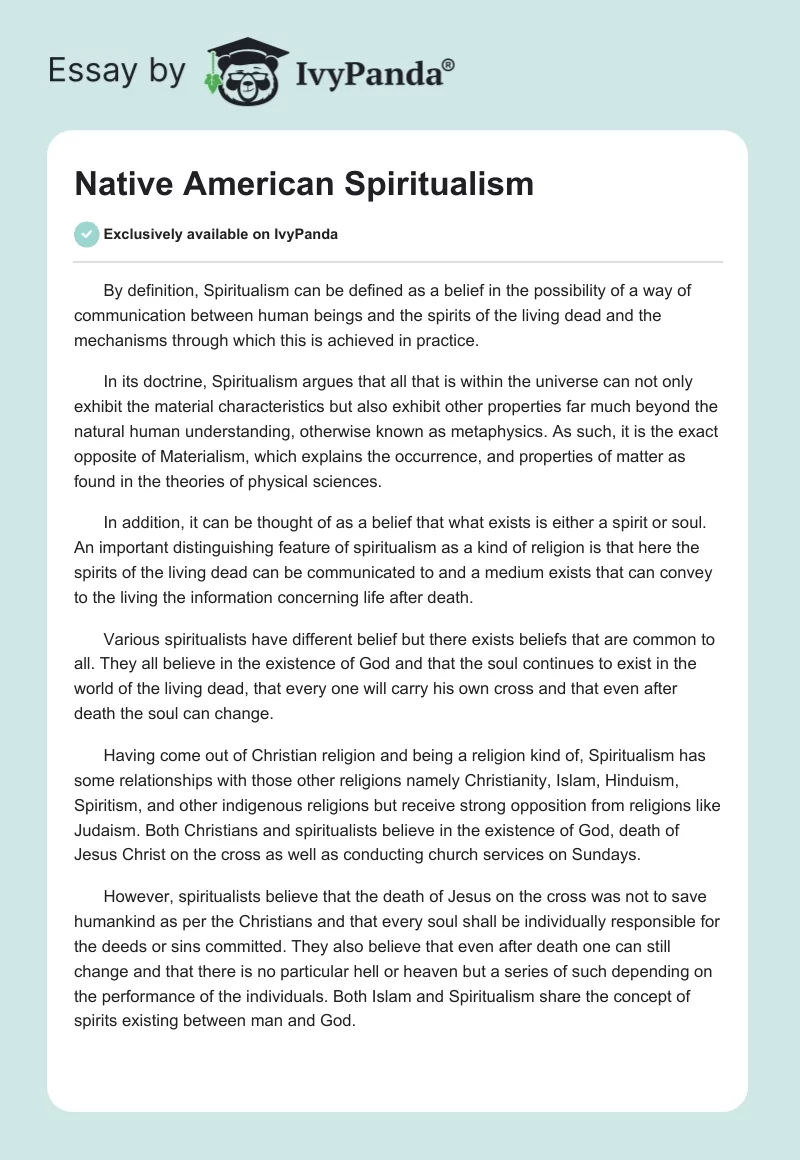 Native American Spiritualism. Page 1