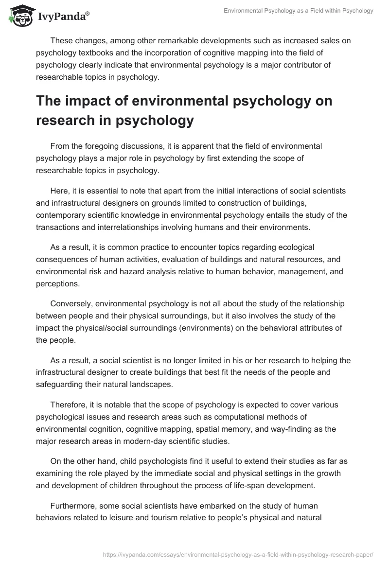 Environmental Psychology as a Field Within Psychology. Page 2