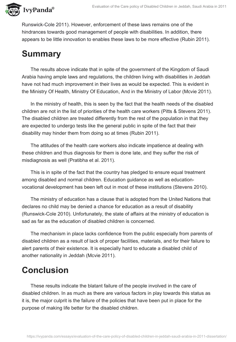 Evaluation of the Care policy of Disabled Children in Jeddah, Saudi Arabia in 2011. Page 3