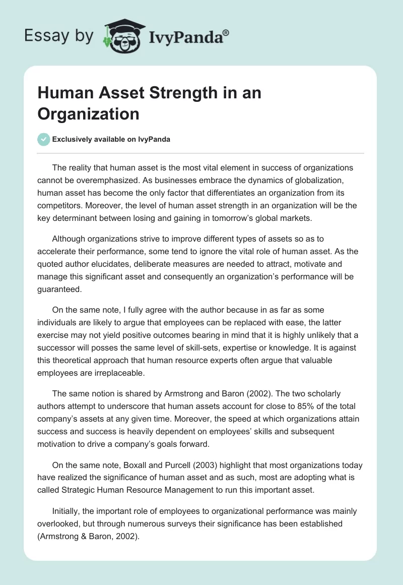 Human Asset Strength in an Organization. Page 1