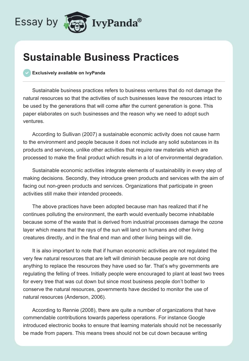 Sustainable Business Practices. Page 1