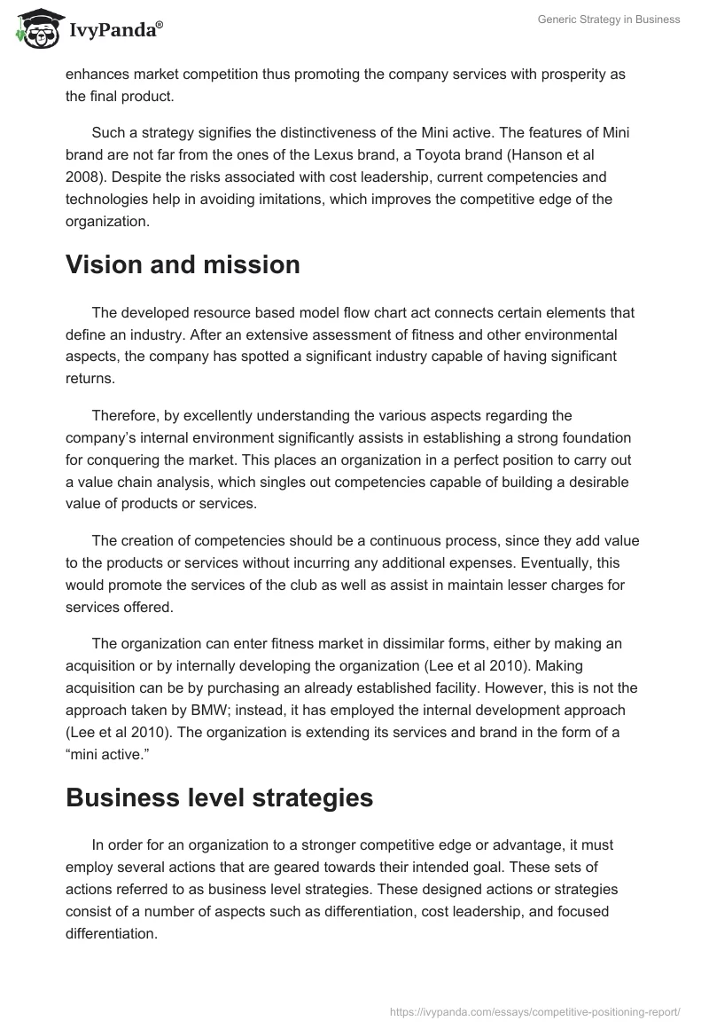 Generic Strategy in Business. Page 2