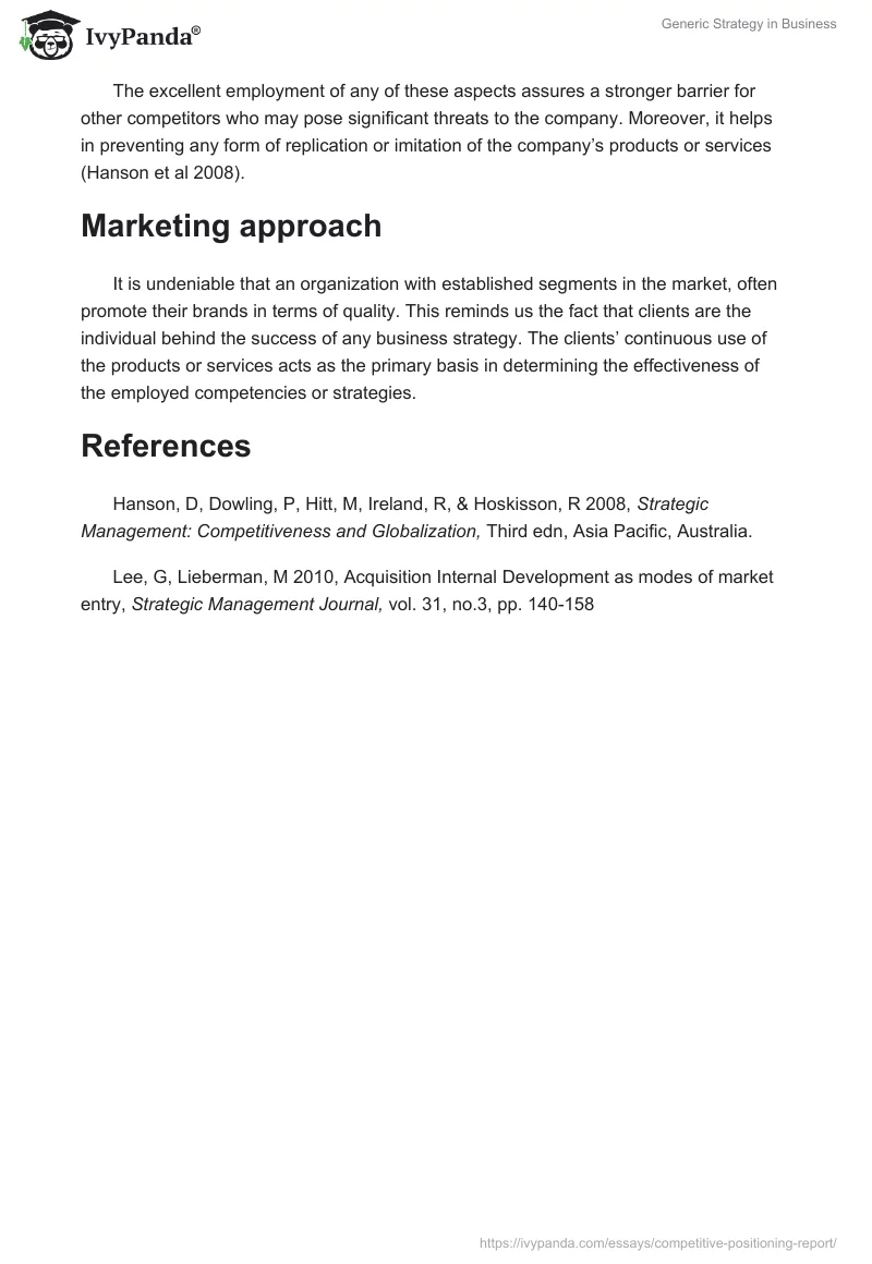 Generic Strategy in Business. Page 3
