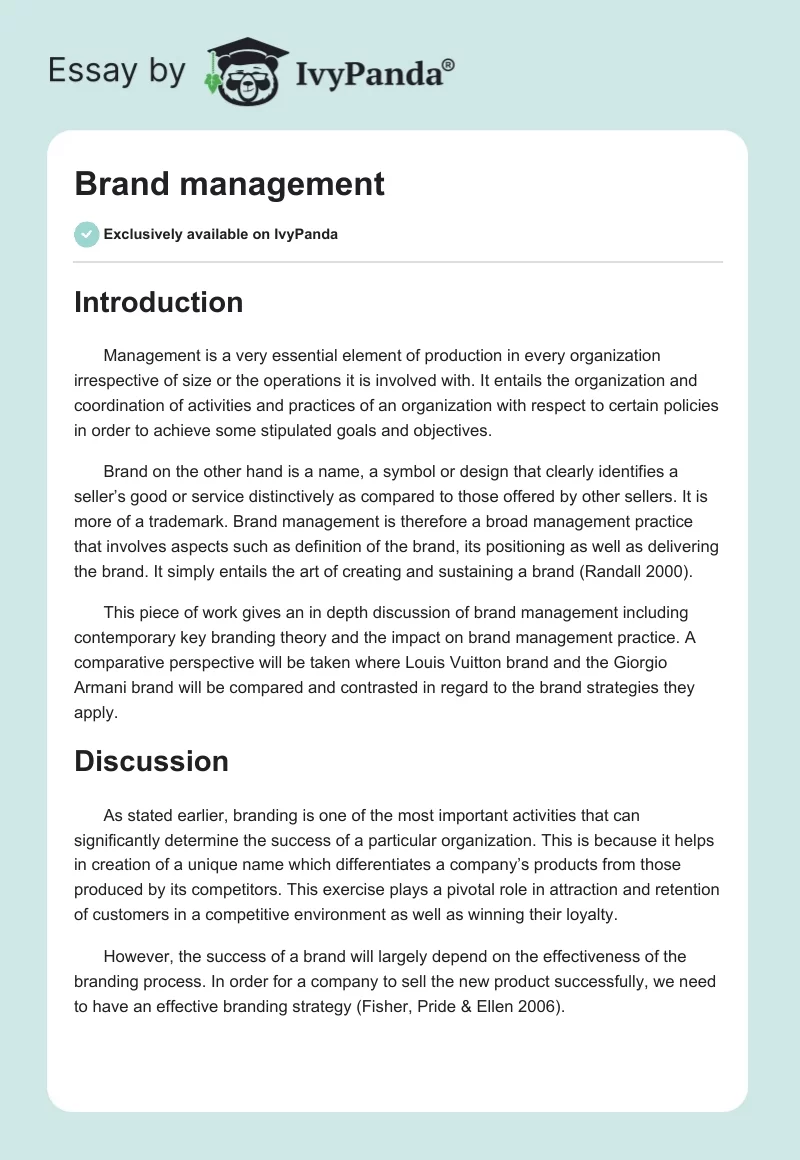 Brand Management. Page 1
