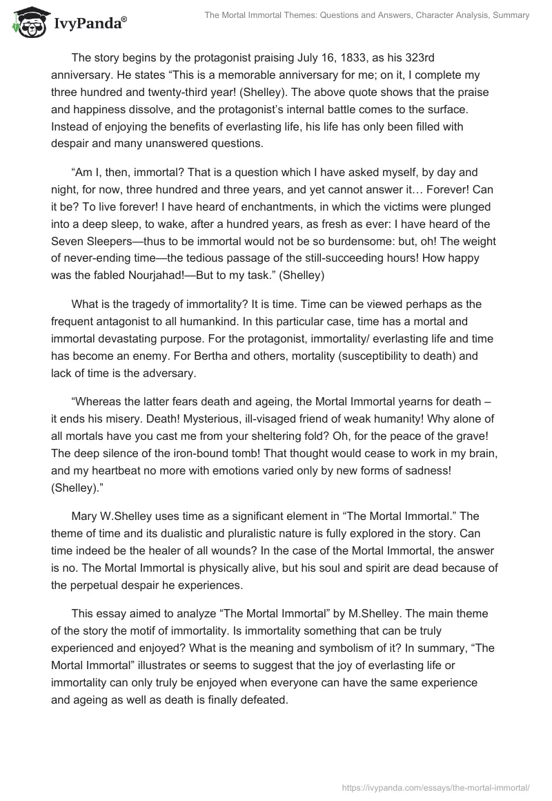 The Mortal Immortal Themes: Questions and Answers, Character Analysis, Summary. Page 2