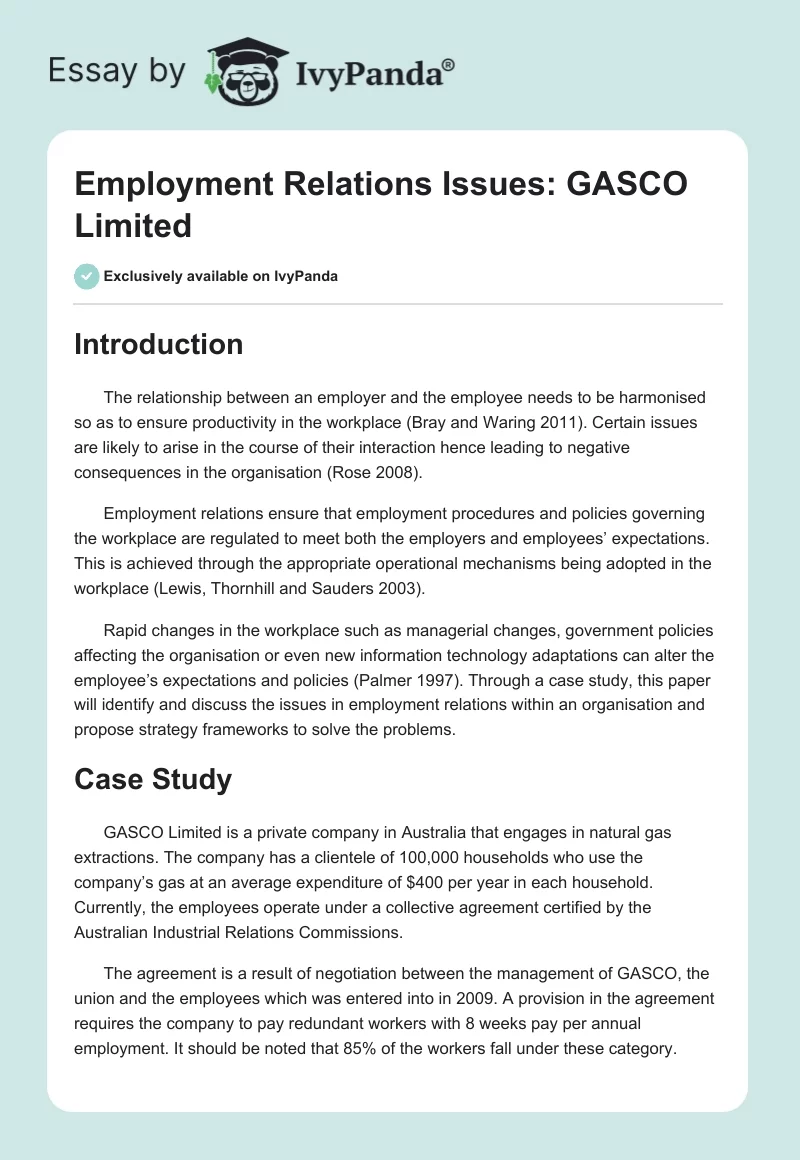 Employment Relations Issues: GASCO Limited. Page 1