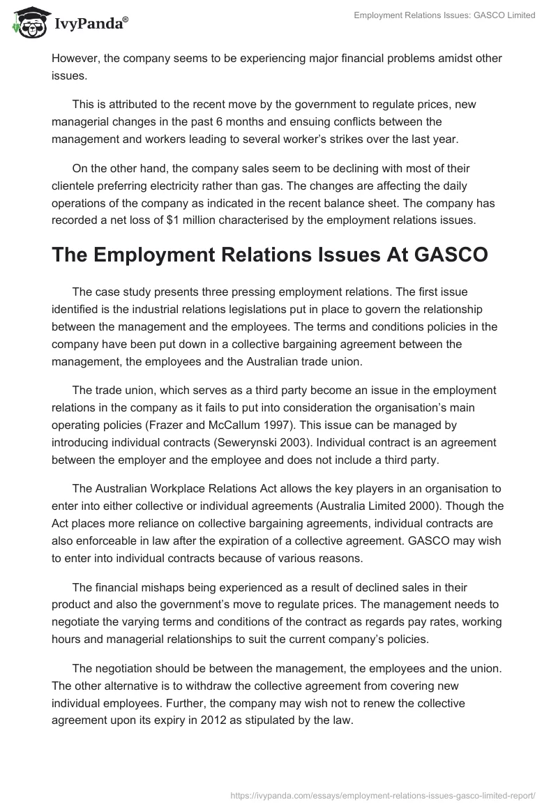 Employment Relations Issues: GASCO Limited. Page 2