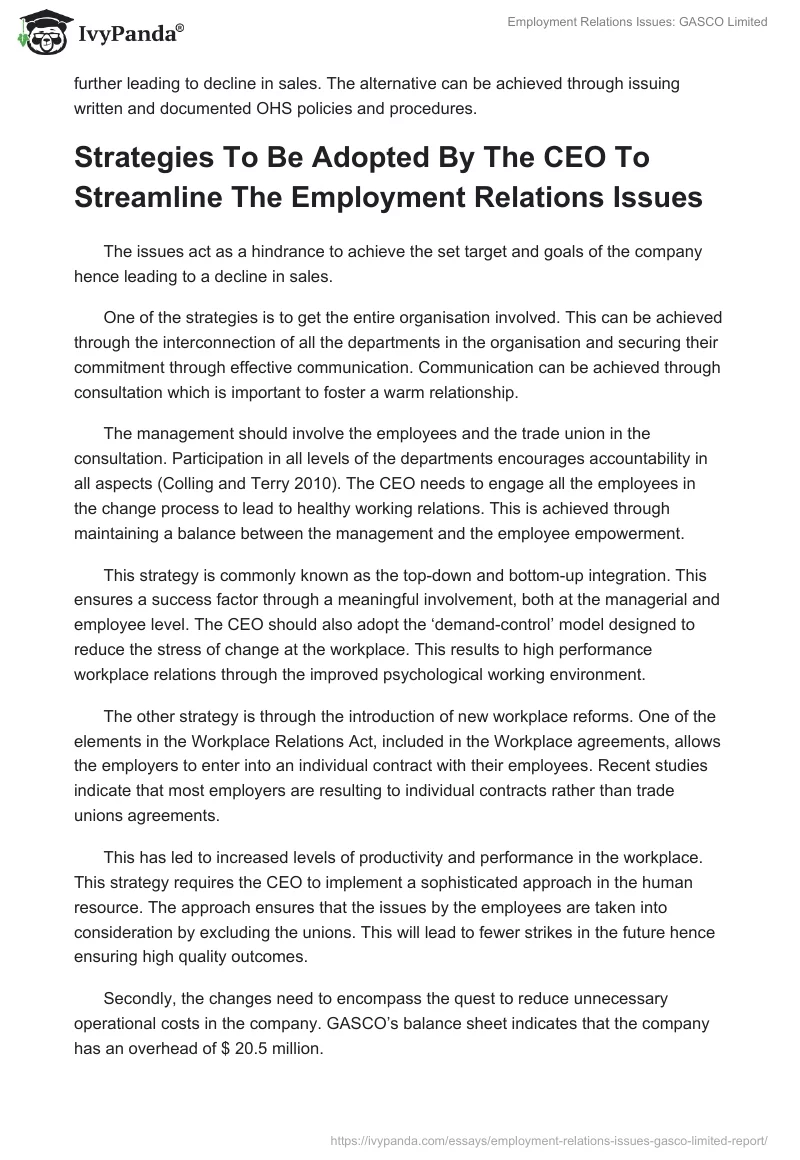 Employment Relations Issues: GASCO Limited. Page 4