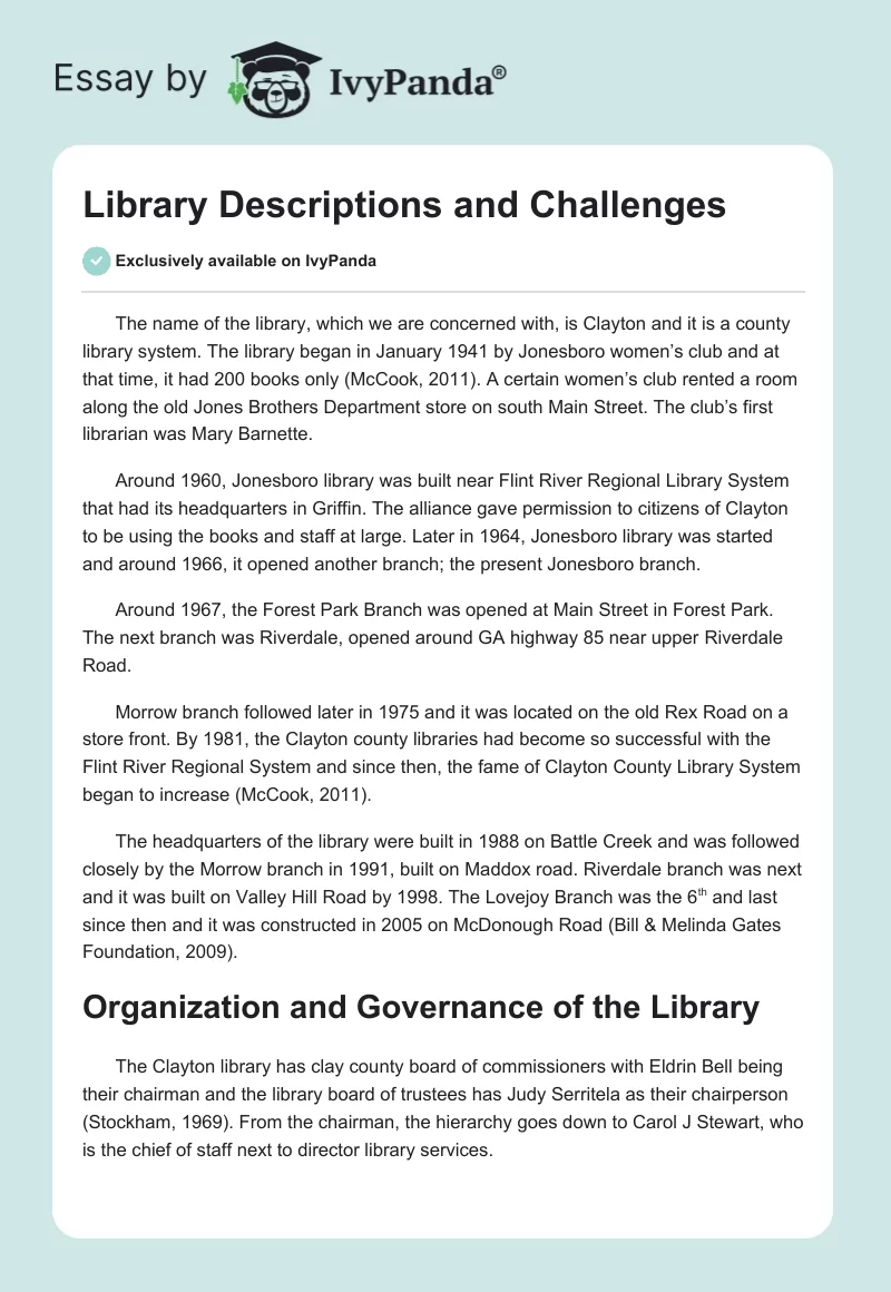 Library Descriptions and Challenges. Page 1