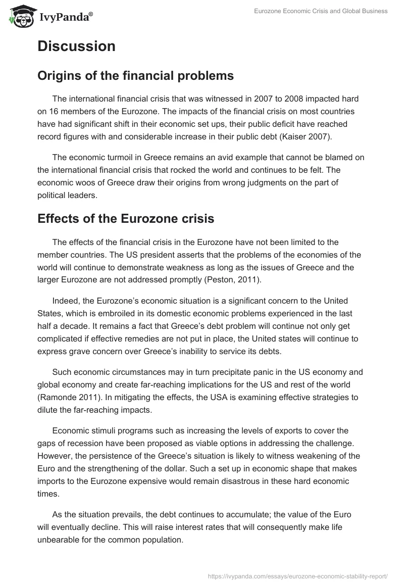 Eurozone Economic Crisis and Global Business. Page 3