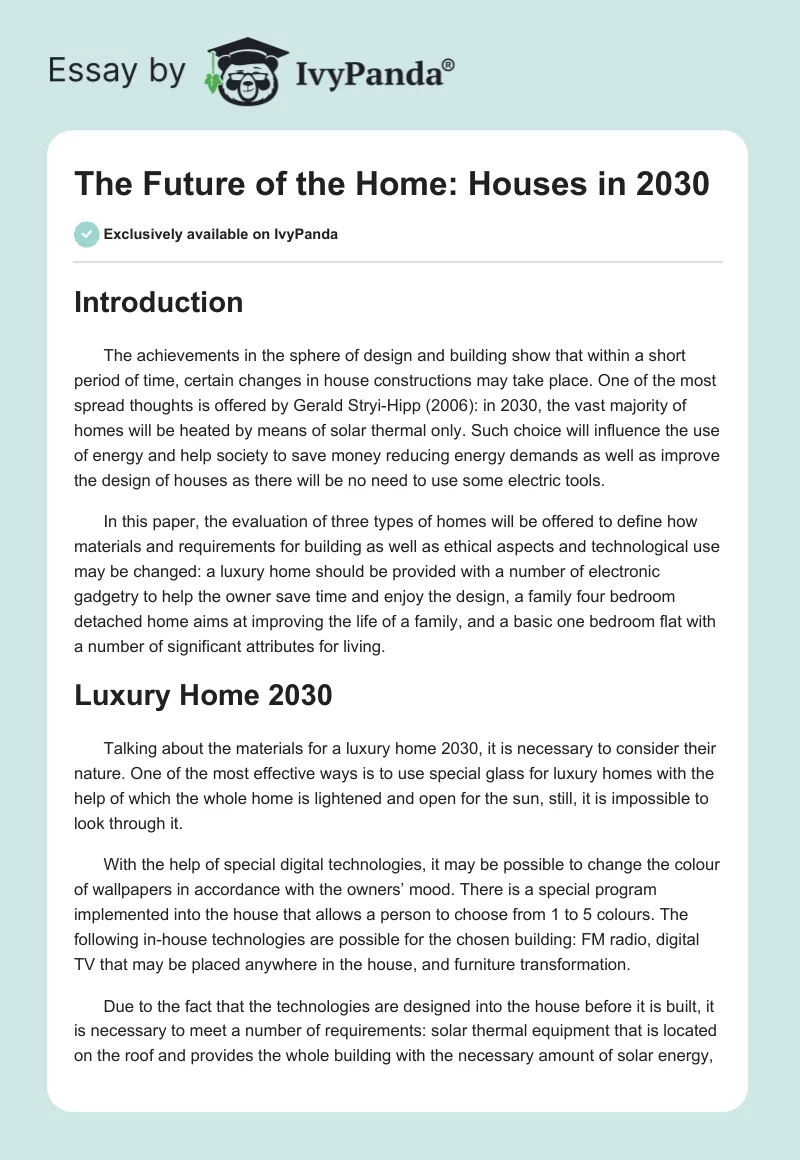 The Future of the Home: Houses in 2030. Page 1