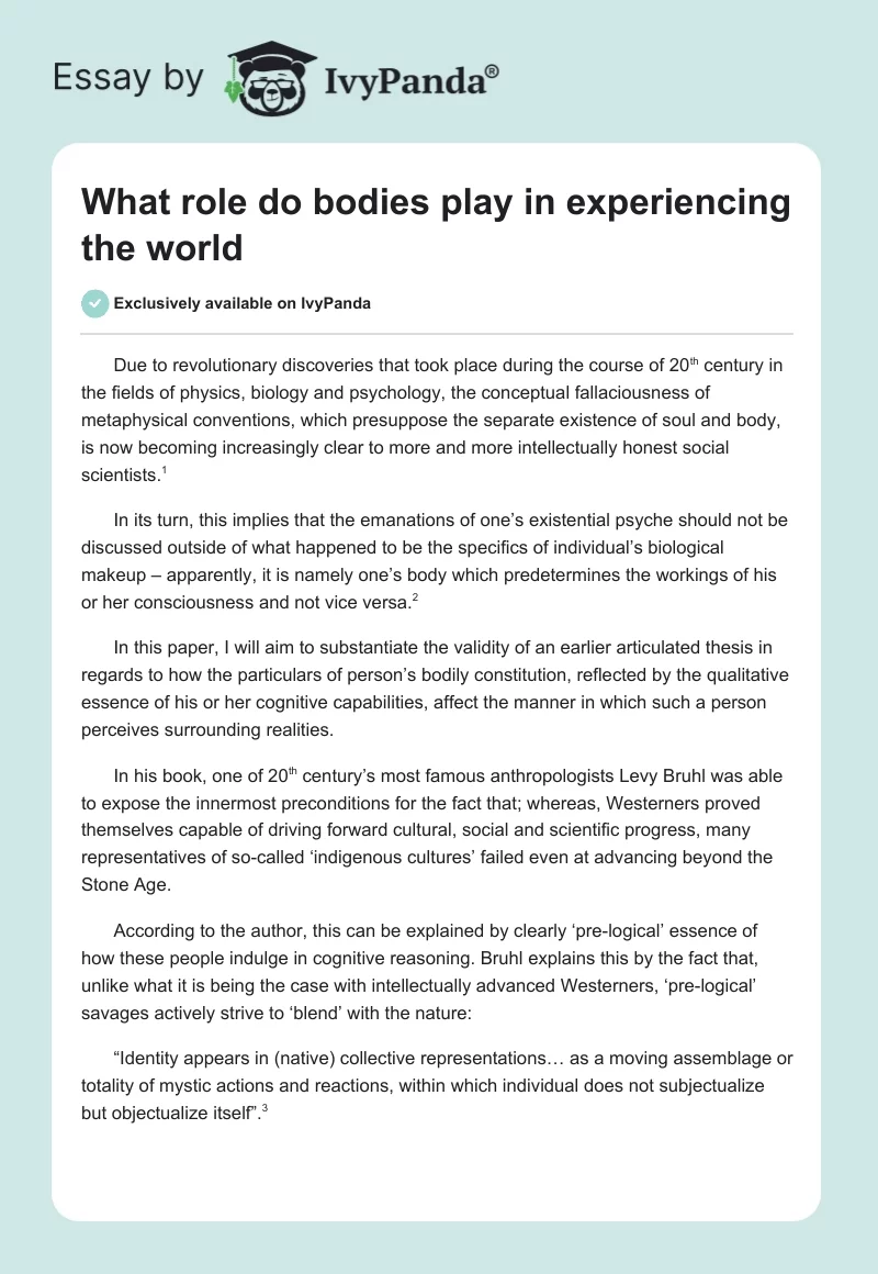 What role do bodies play in experiencing the world. Page 1