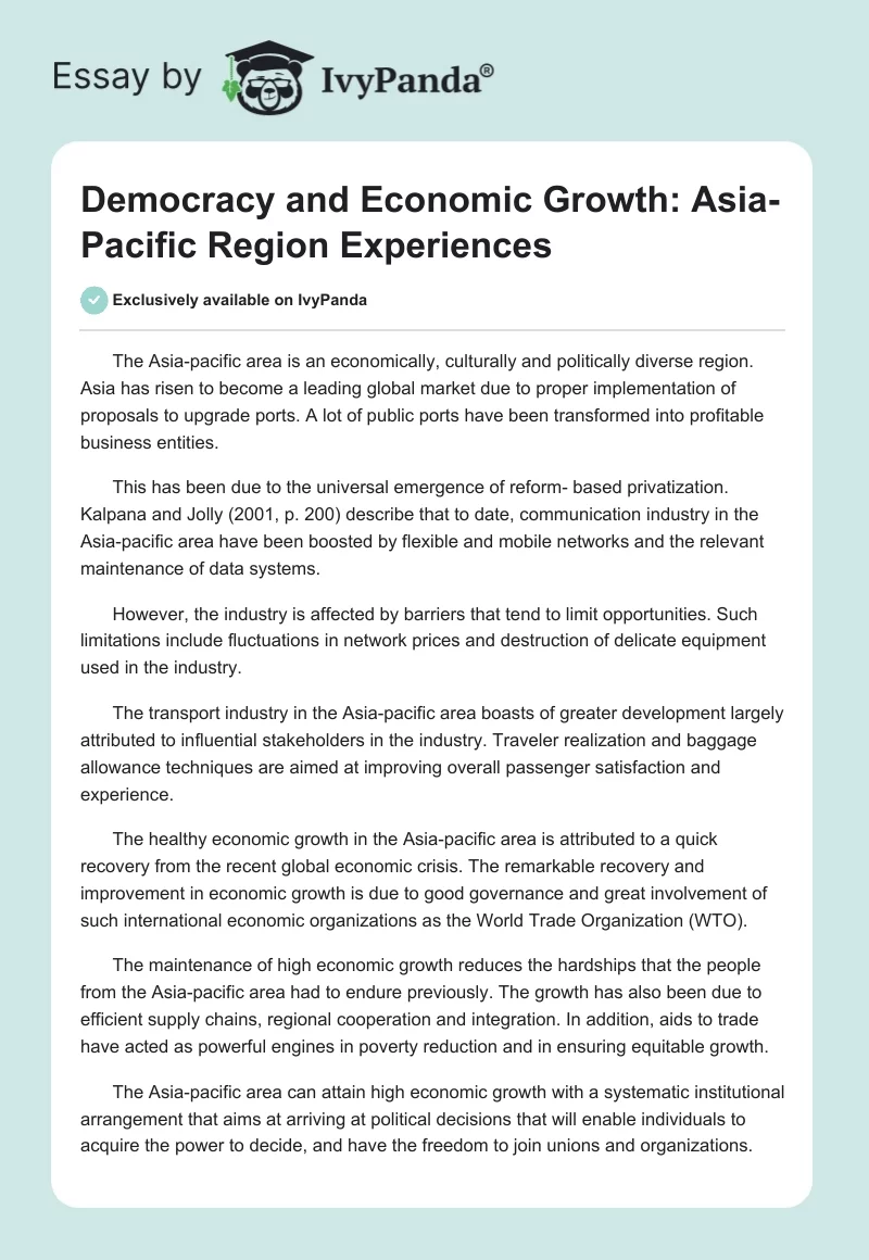 Democracy and Economic Growth: Asia-Pacific Region Experiences. Page 1