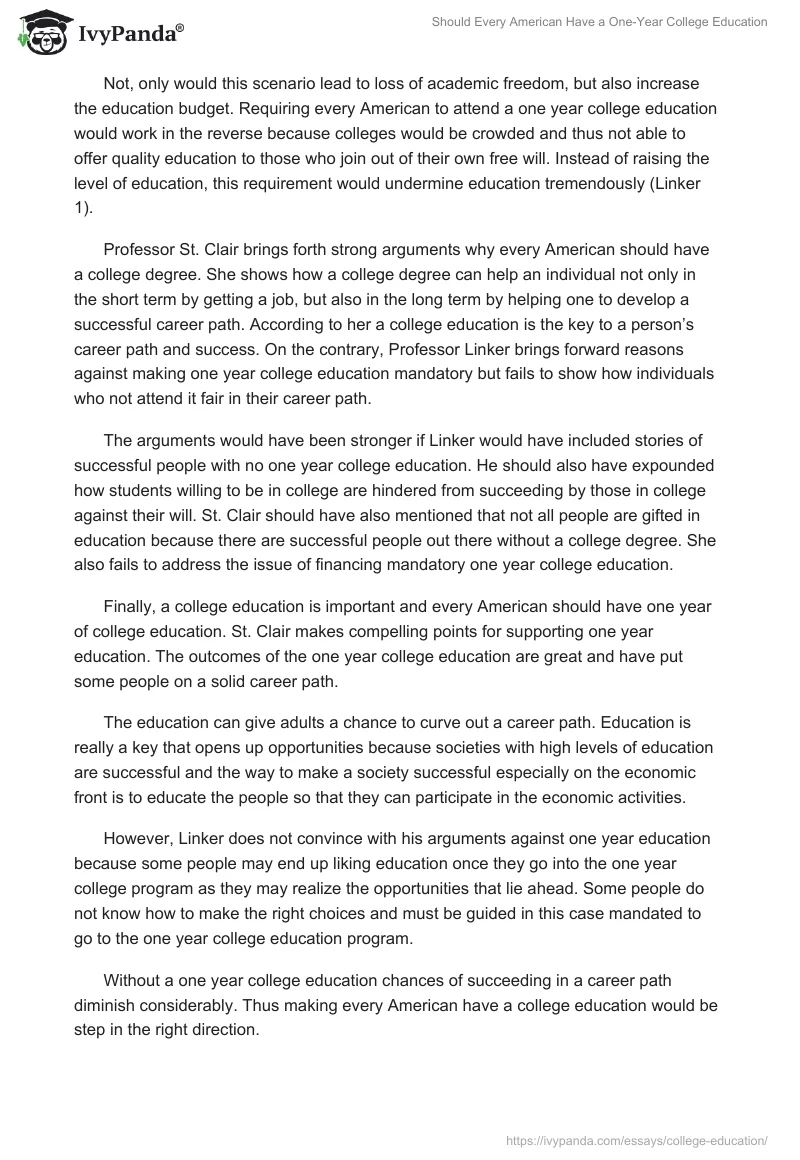  Should Every American Have a One-Year College Education. Page 2