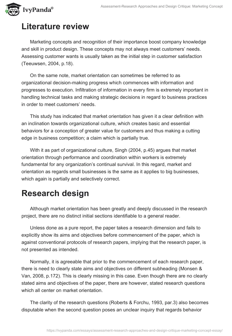 Assessment-Research Approaches and Design Critique: Marketing Concept. Page 2