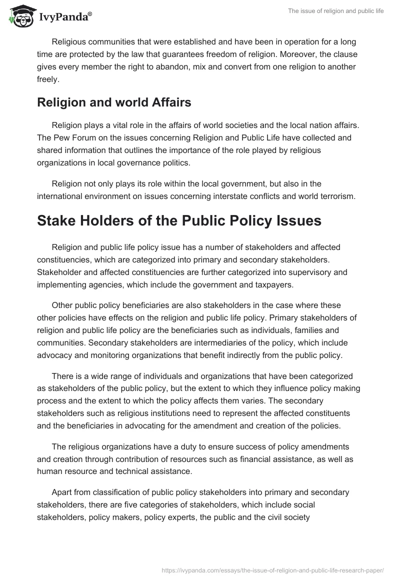 The issue of religion and public life. Page 4