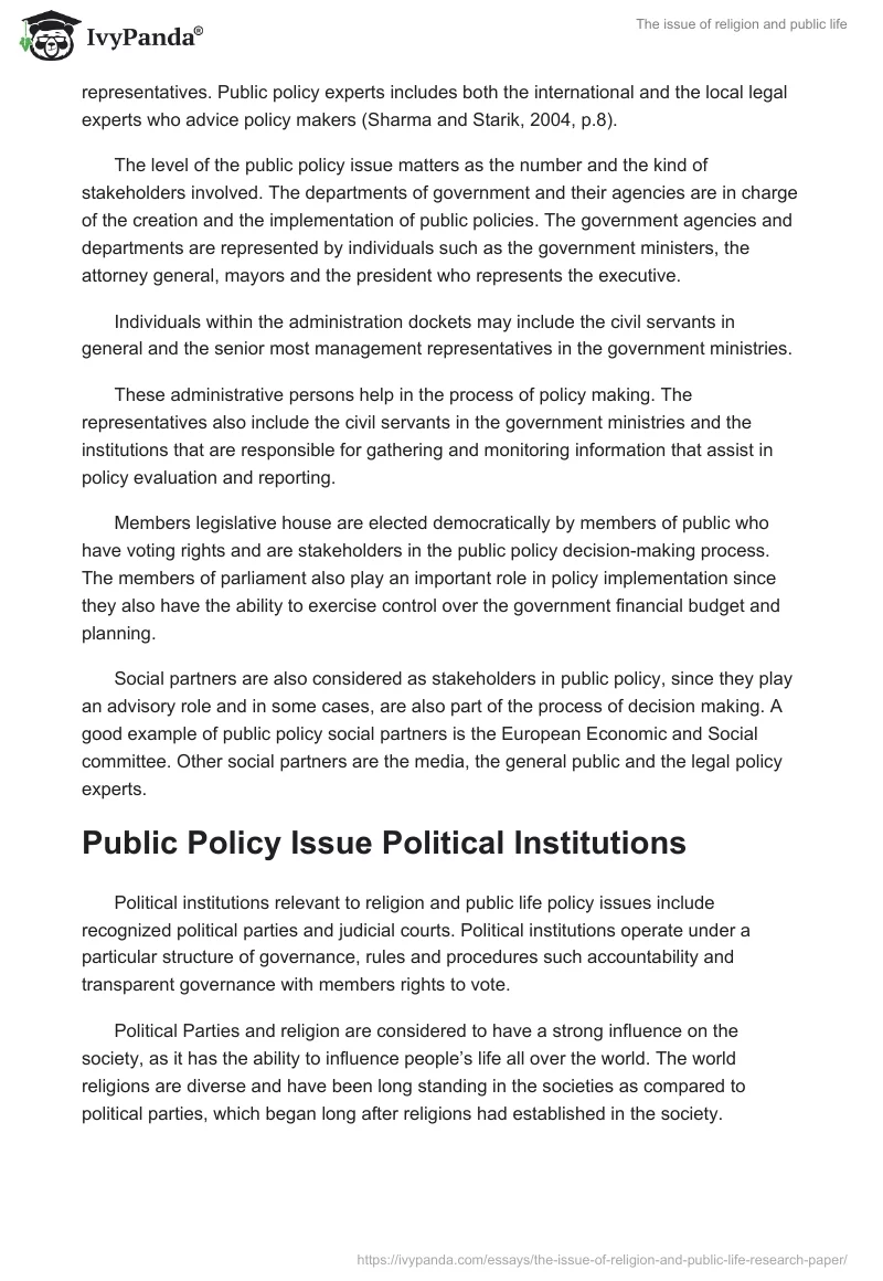 The issue of religion and public life. Page 5