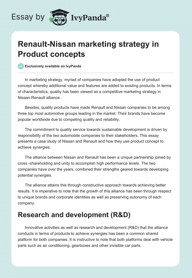 Renault-Nissan marketing strategy in Product concepts. Page 1