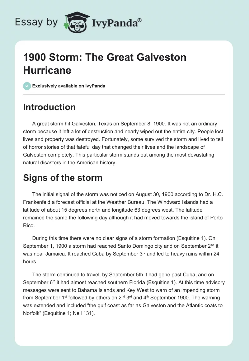 1900 Storm: The Great Galveston Hurricane. Page 1
