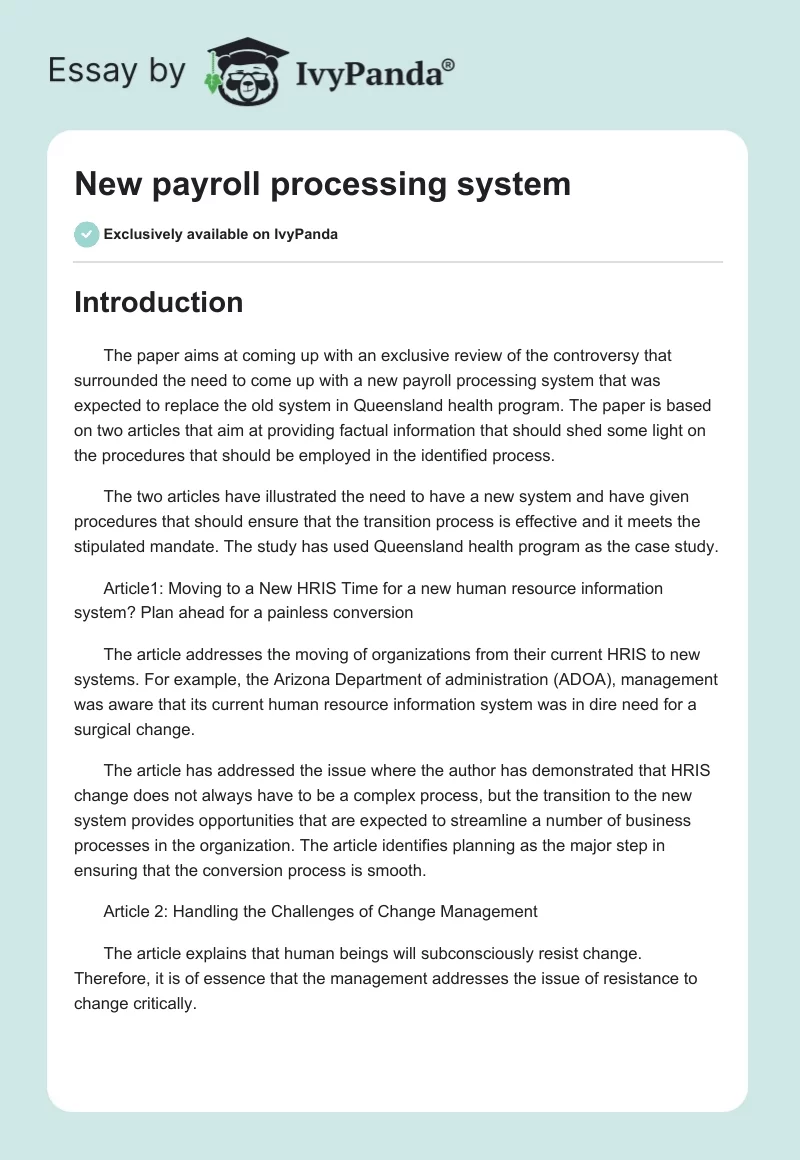 New payroll processing system. Page 1
