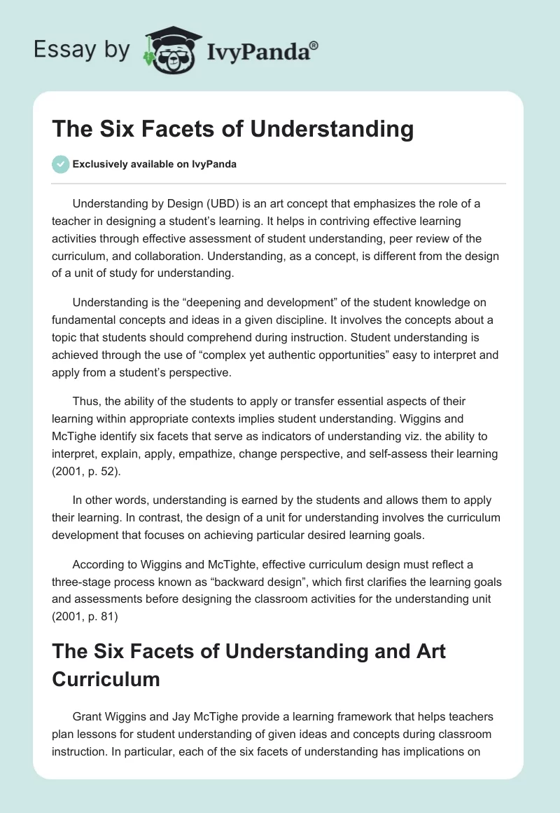 The Six Facets of Understanding. Page 1