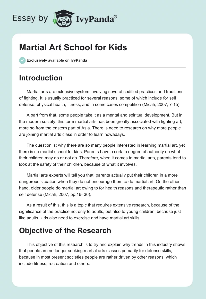 Martial Art School for Kids. Page 1