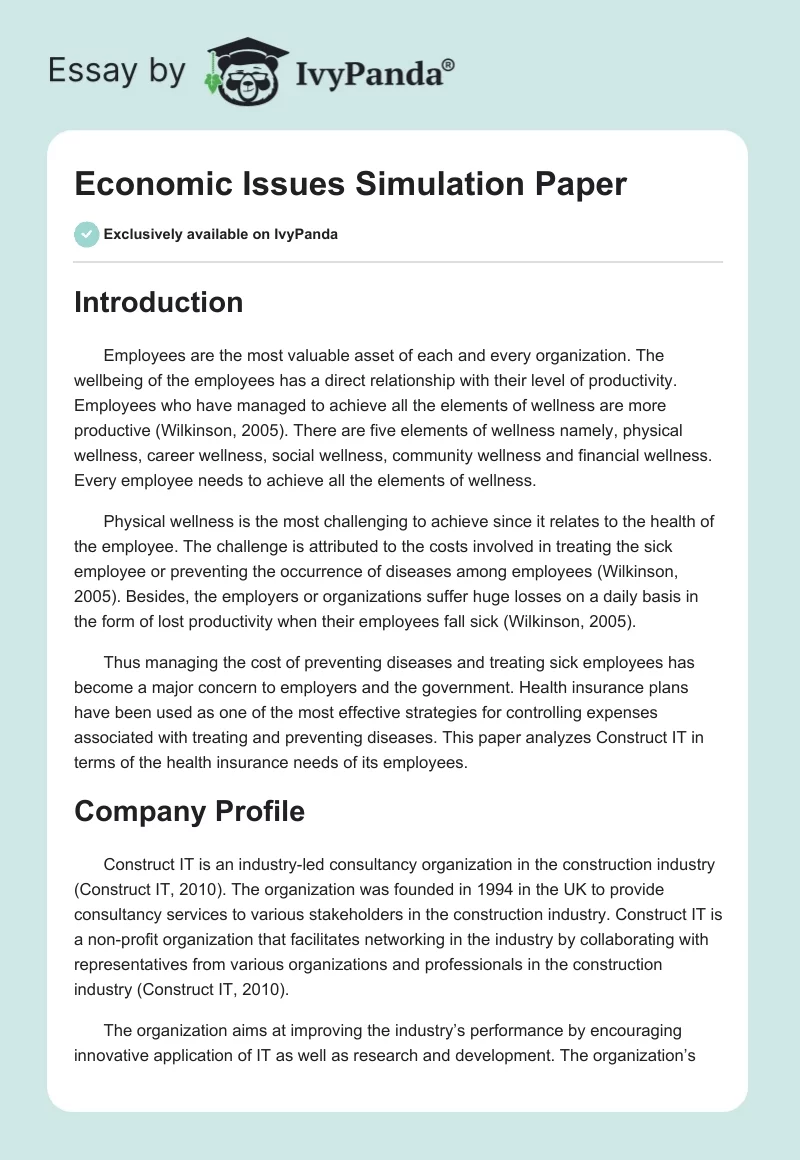 Economic Issues Simulation Paper. Page 1