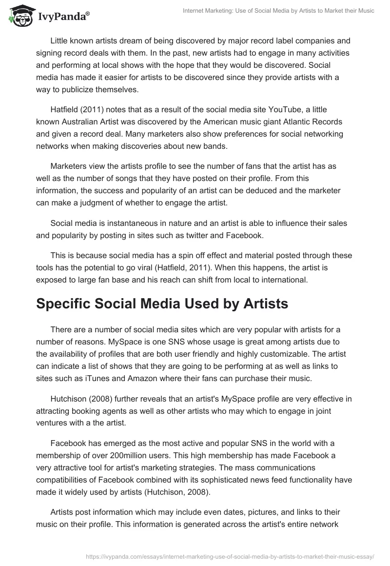 Internet Marketing: Use of Social Media by Artists to Market Their Music. Page 5