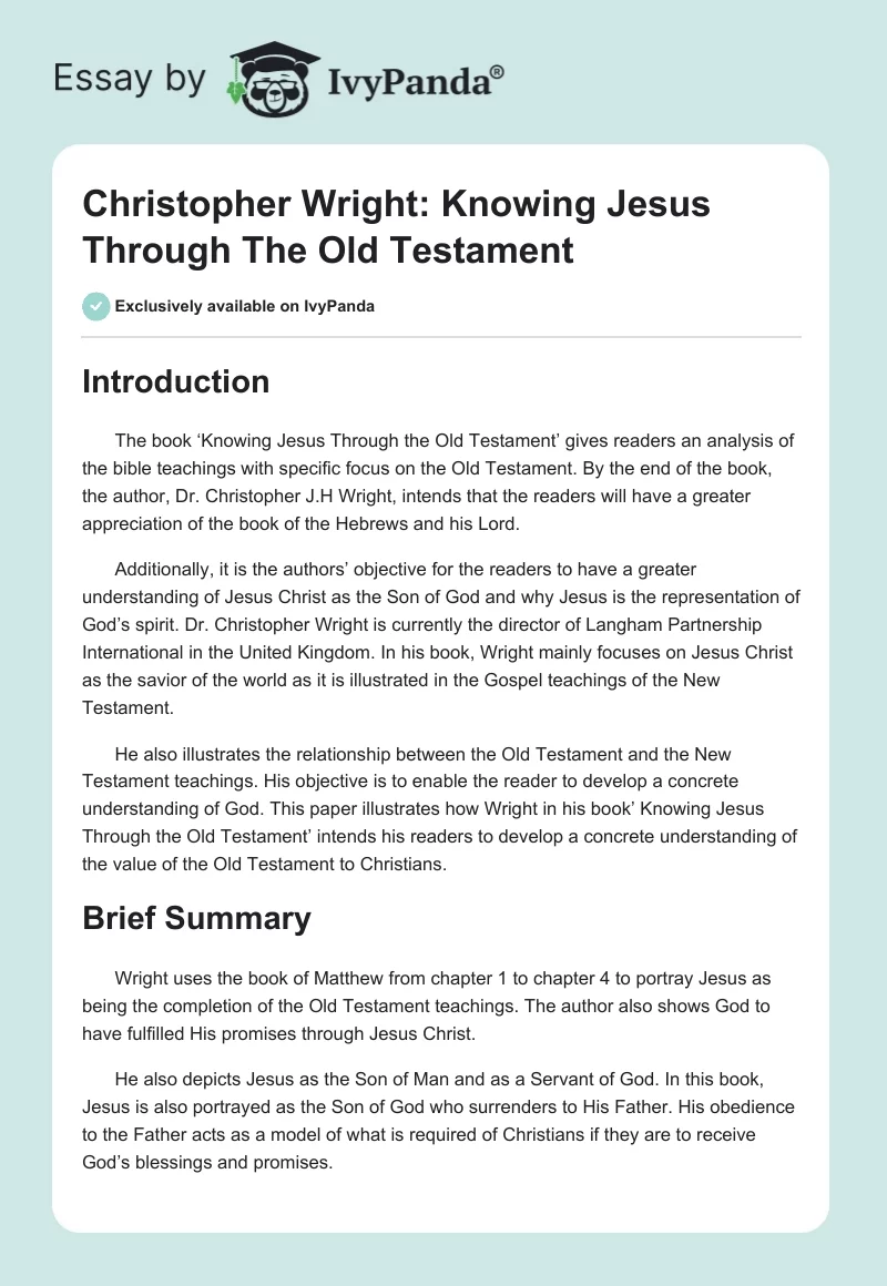 Christopher Wright: Knowing Jesus Through the Old Testament. Page 1