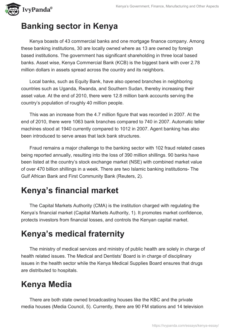 Kenya’s Government, Finance, Manufacturing and Other Aspects. Page 2