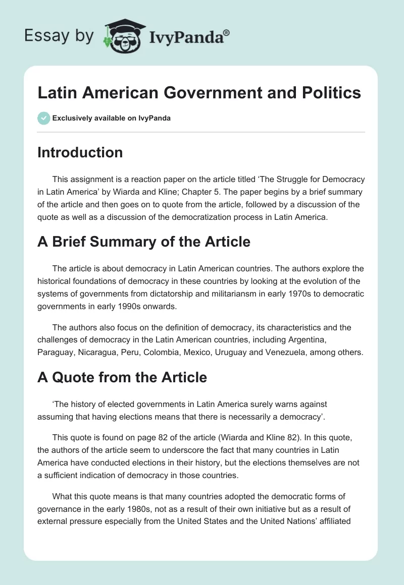 Latin American Government and Politics. Page 1