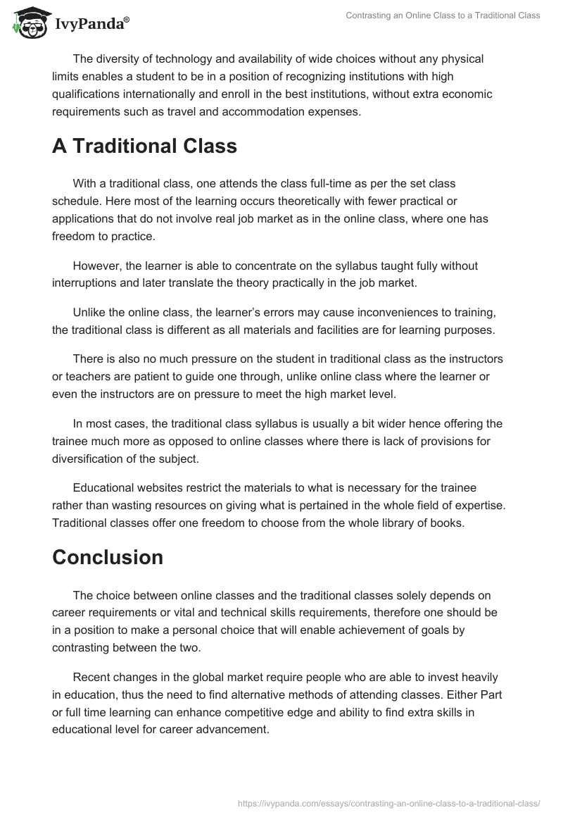 Contrasting an Online Class to a Traditional Class. Page 2