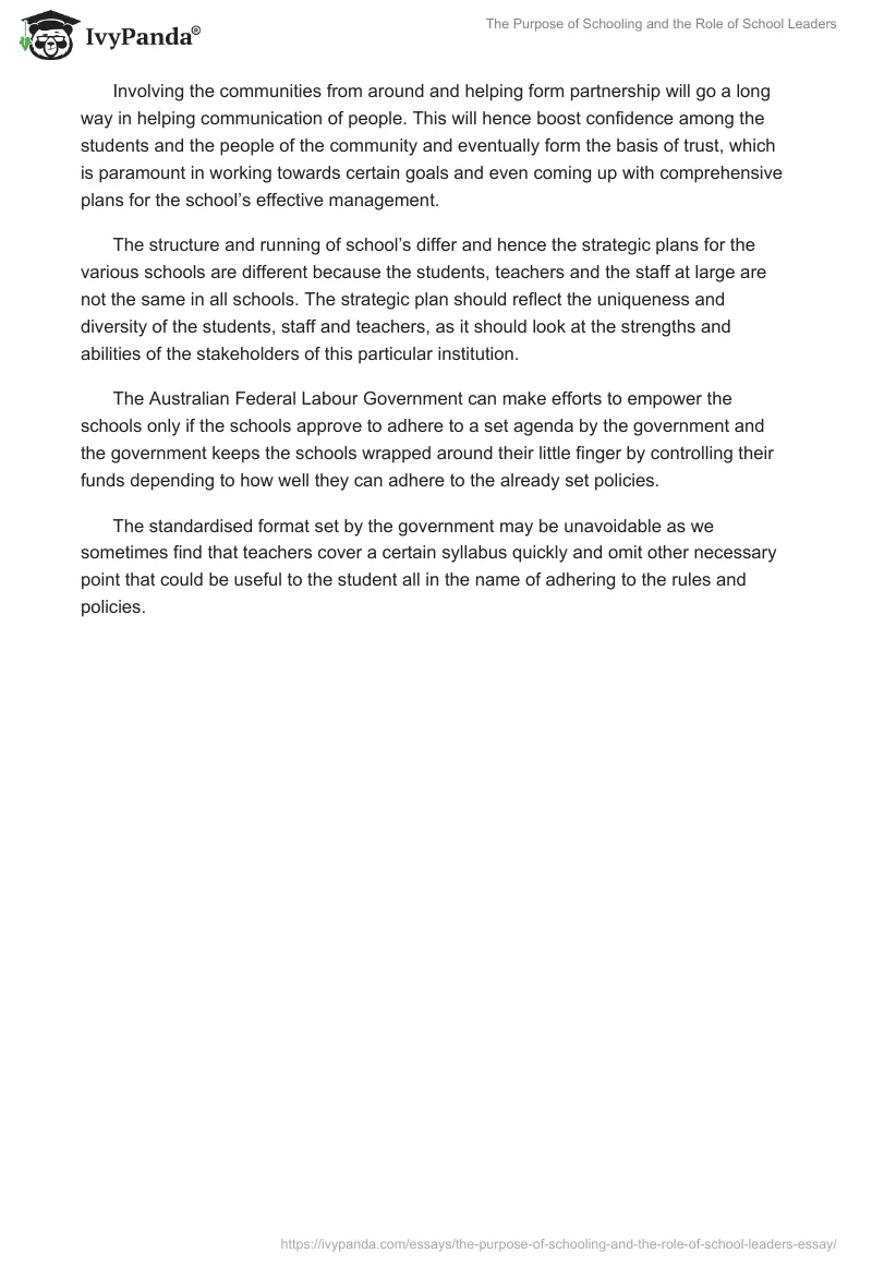 The Purpose of Schooling and the Role of School Leaders. Page 2
