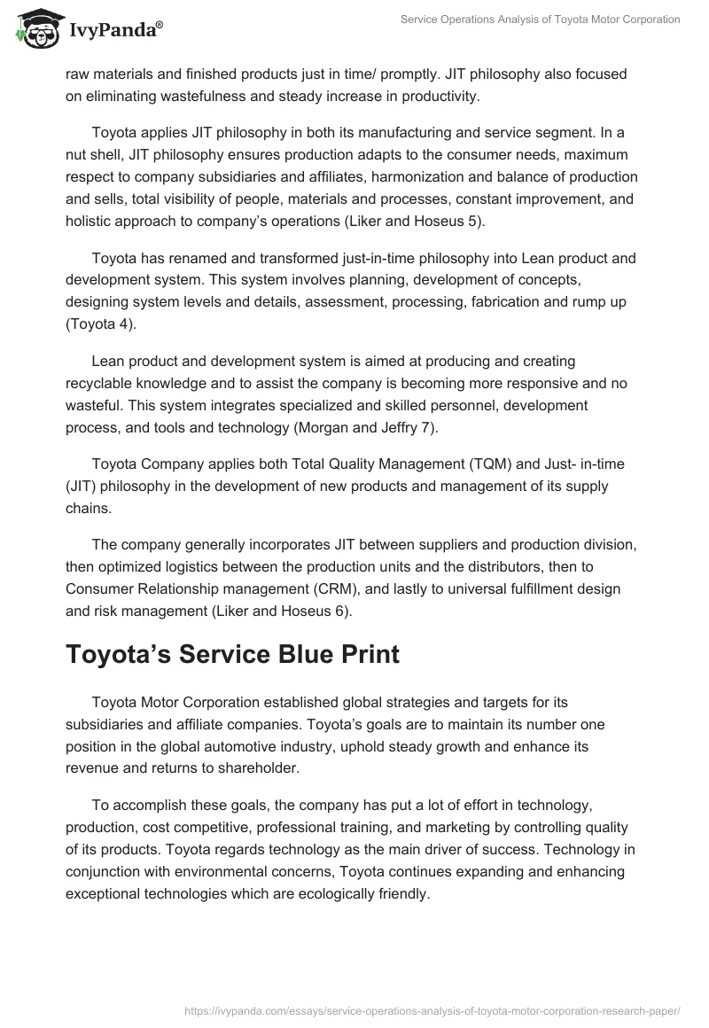 Service Operations Analysis of Toyota Motor Corporation. Page 4