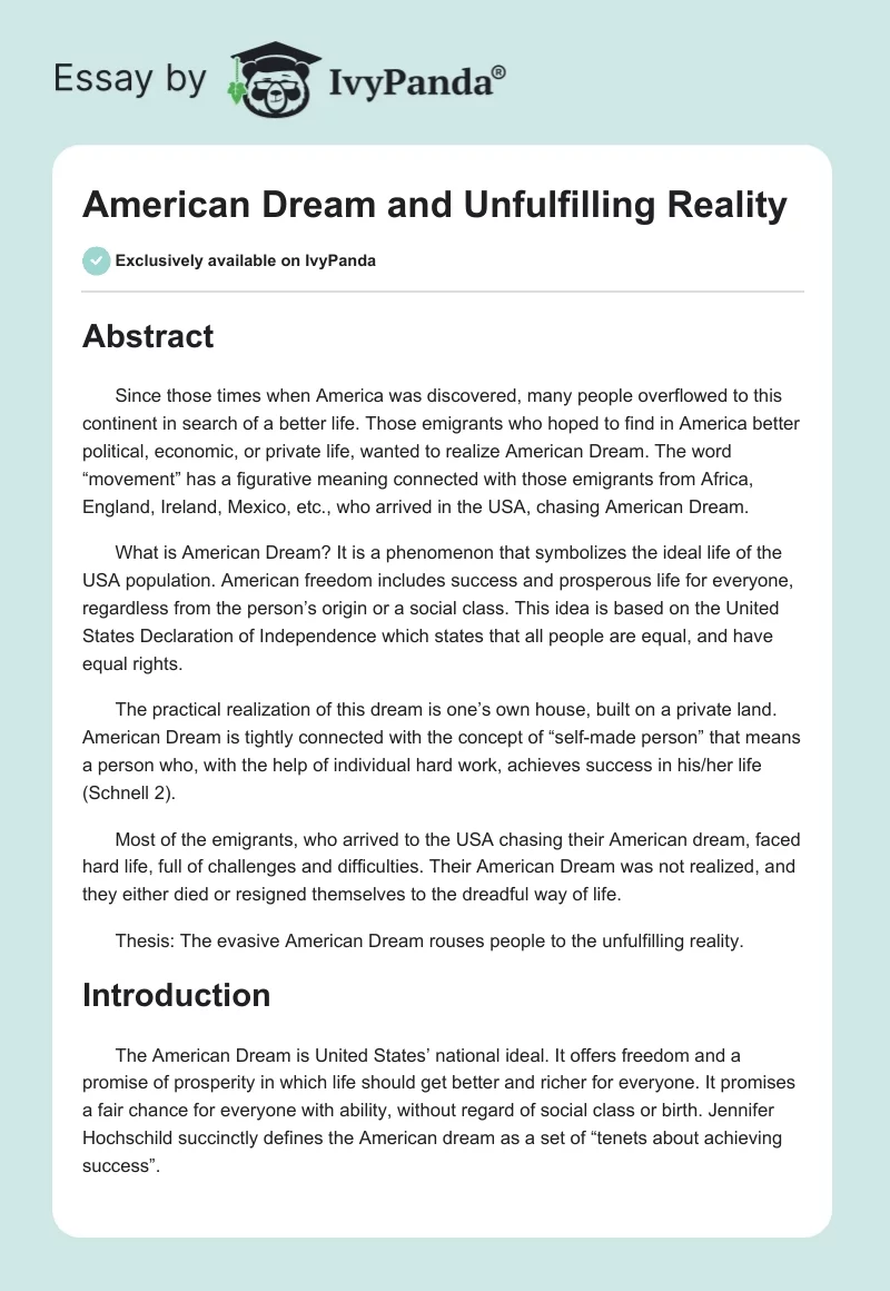 American Dream and Unfulfilling Reality. Page 1